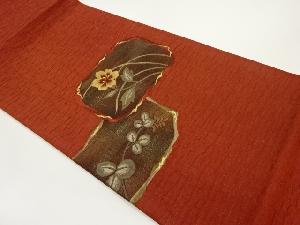 ふくれ織色紙に草花模様刺繍袋帯